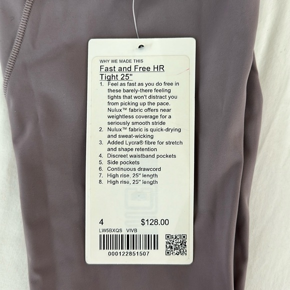 NWT Lululemon Fast Free Tight II 25" Nulux size 4 Violet Verbena - Picture 6 of 11